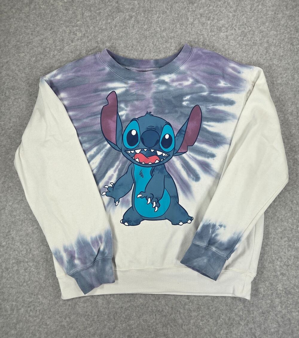 Disney Lilo & Stitch Sweatshirt Womens Medium M Tie Dye Long Sleeve Skimmer Crew